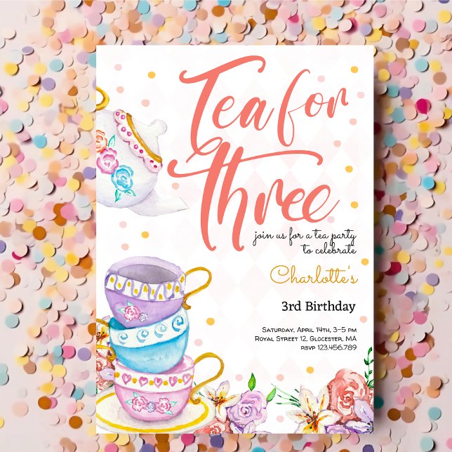 Invitation Thé pour trois, troisième anniversaire de thé (Créateur téléchargé)