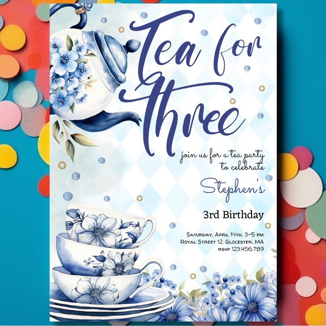 Invitation Thé pour trois, troisième anniversaire pour les en (Créateur téléchargé)