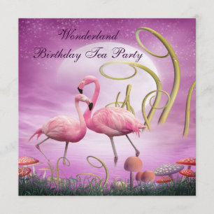 Invitation Thé rose d'anniversaire du pays des merveilles de