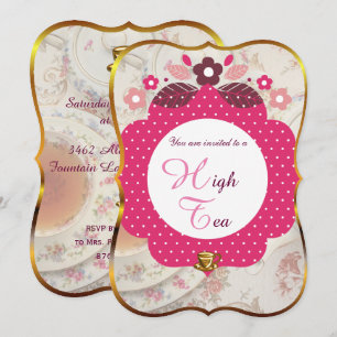 Invitation Thé rose et or haute