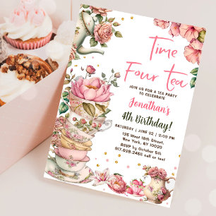 Invitation Thé rose fête temps quatre anniversaire de thé