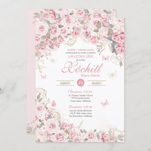 Invitation Thé rose pâle Rose papillon Jardin Quinceanera
