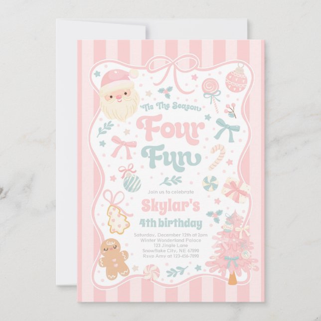 Invitation The Season Four Fun Christmas Bow 4th Birthday (Devant)