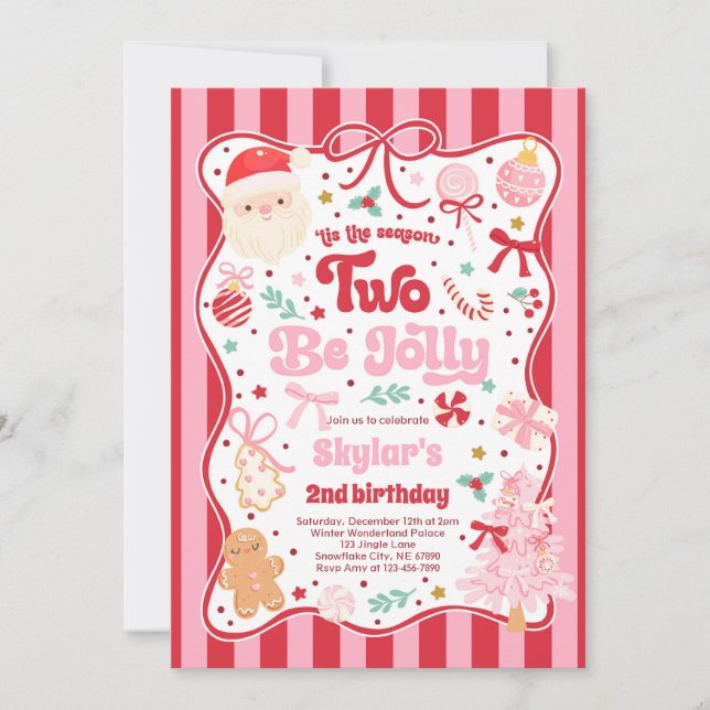 Invitation The Season Two Be Jolly Christmas Bow 2nd Birthday (Devant)