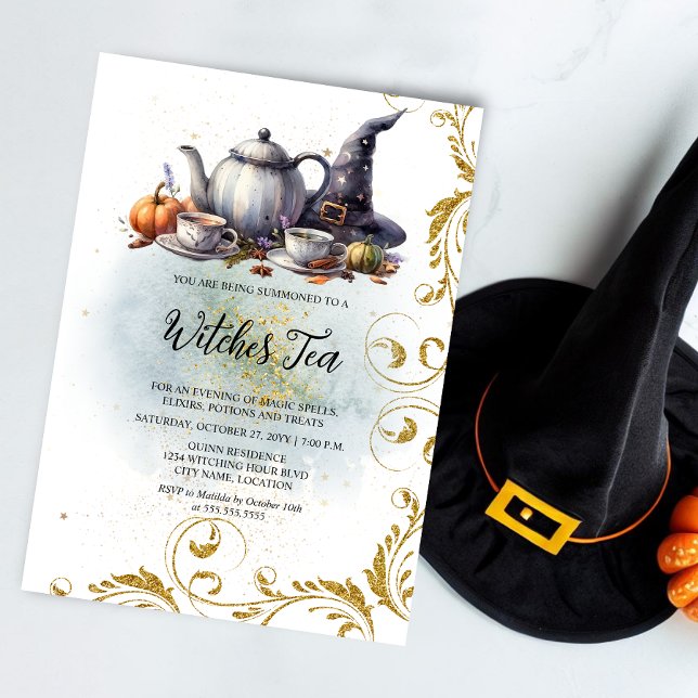 Invitation Thé sorcière (Invite your witch friends to a fun witches tea with this elegant invitation.)