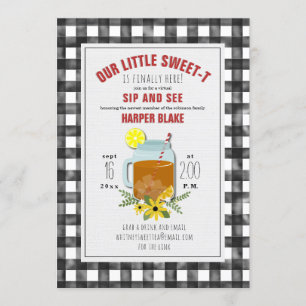 Invitation Thé sucré floral Gingham Baby Visite virtuelle en 