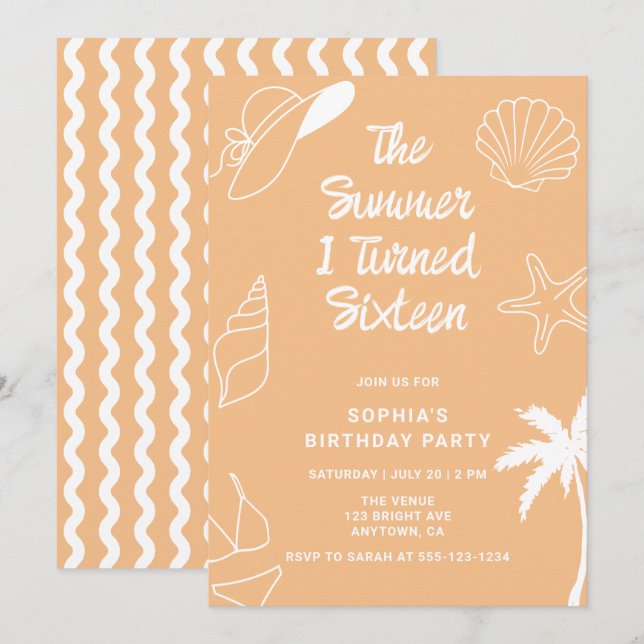Invitation The Summer I Turned Sixteen 16th Birthday Party (Devant / Derrière)