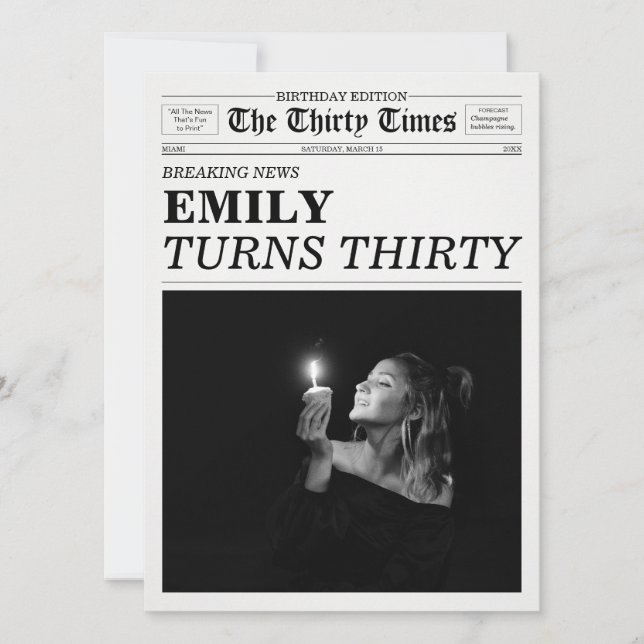 Invitation The Thirty Times Newspaper 30th Birthday Party (Devant)