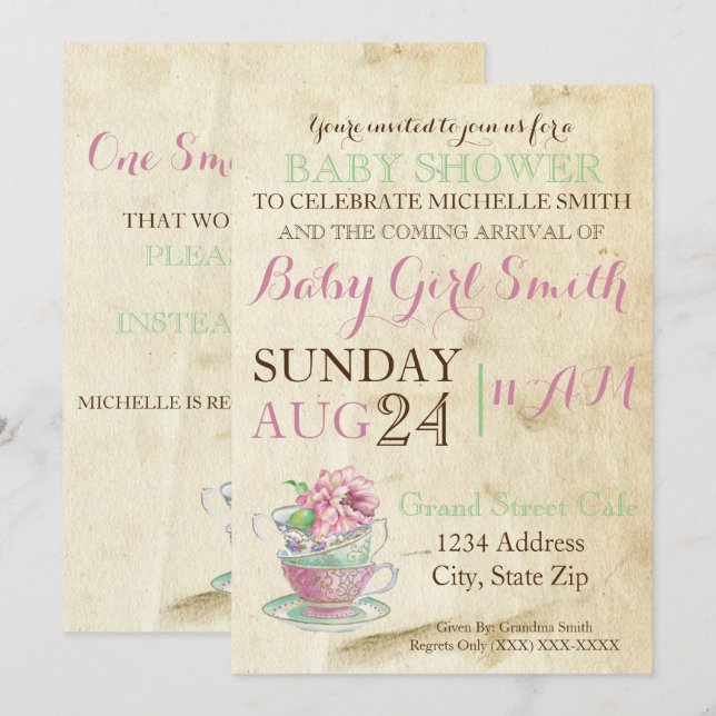Invitation Thé Vintage (Devant / Derrière)