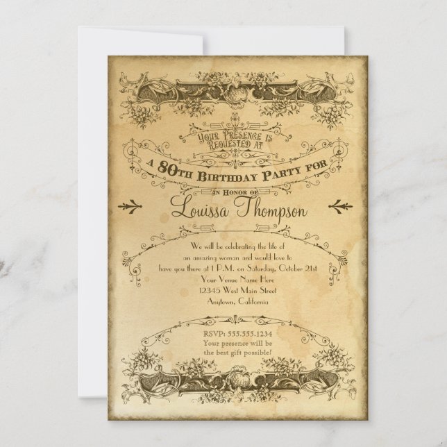 Invitation Thé Vintage 80e anniversaire fête (Devant)