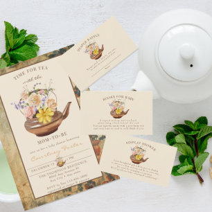 Invitation Thé vintage   Baby shower floral aquarelle