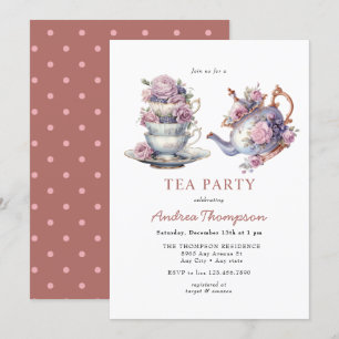Invitation Thé Vintage   Fête de Thé aux Fleurs