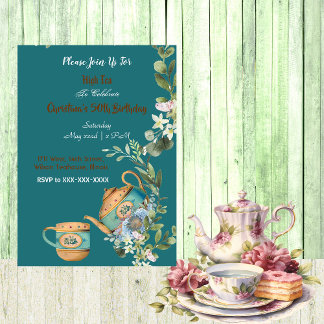 Invitation Thé vintage Floral après-midi Thé Haut Anniversair