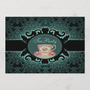 Invitation thé vintage forêt damask floral teacter partie