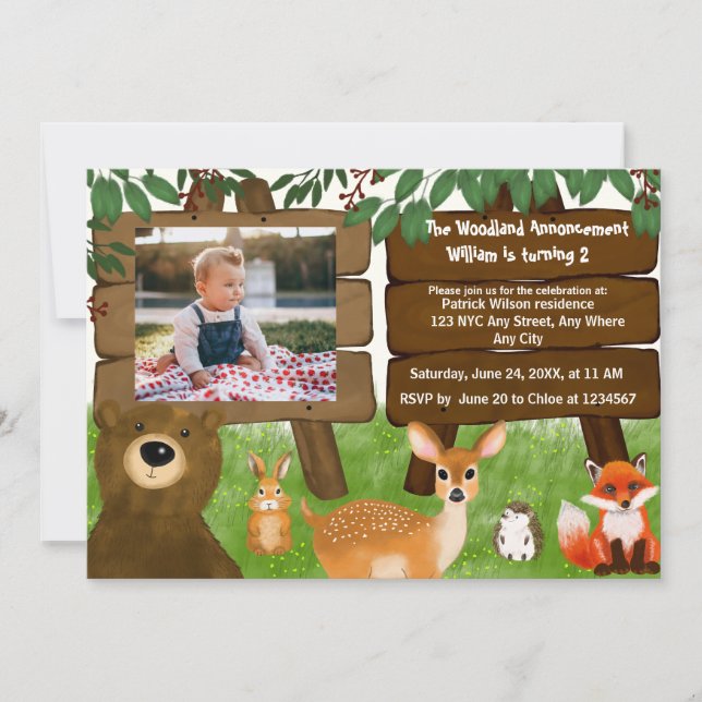 Invitation The Woodland Calling All Forest Animals Birthday  (Devant)