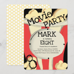 Invitation Théâtre Cinéma Popcorn Party Anniversaire Moderne 