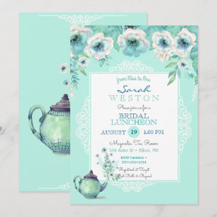 Invitation Théière de thé à la menthe Aquarelle Fleurs