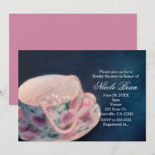 Invitation Théière Fleurie Rose & Perles pour la Mariée