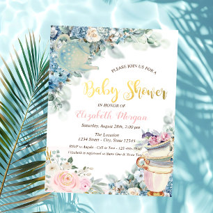 Invitation Théière Tasse Fleurs Baby Shower