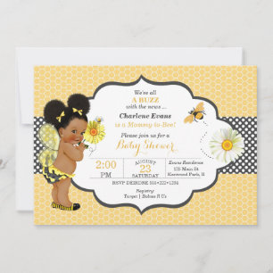 Invitation Thème Abeille Jaune Or Dot Bébé Fille Puffs