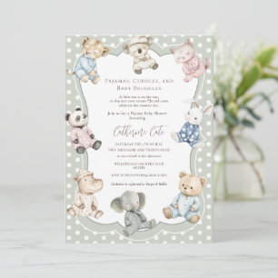Invitation Thème animal de fête en pyjama vert bébé