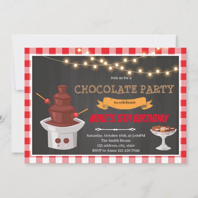 Invitation thème anniversaire fontaine de chocolat (Devant)