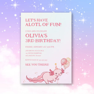 Invitation Thème Axolotl Rose Doux pour l'Anniversaire des En
