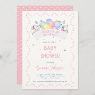 Invitation Thème Baby shower moderne Fleurs sauvages Ballons