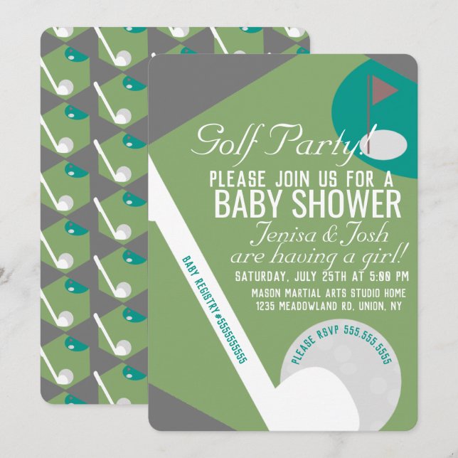Invitation Thème balle de golf moderne garçon Baby Shower ver (Devant / Derrière)