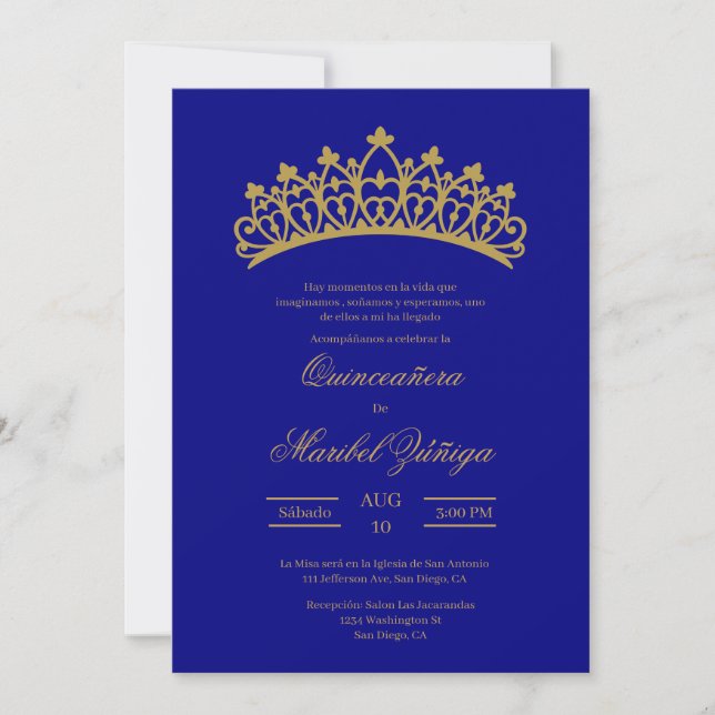 Invitation Thème bleu Quinceanera (Devant)