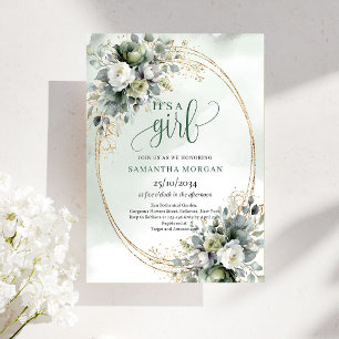 Invitation Thème botanique vert poussiéreux C'est une fille I