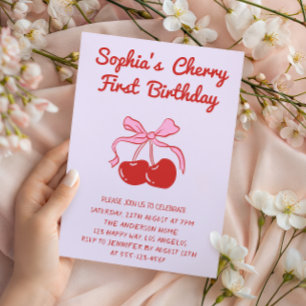 Invitation Thème Cerise Douce pour une fête de 1er anniversai