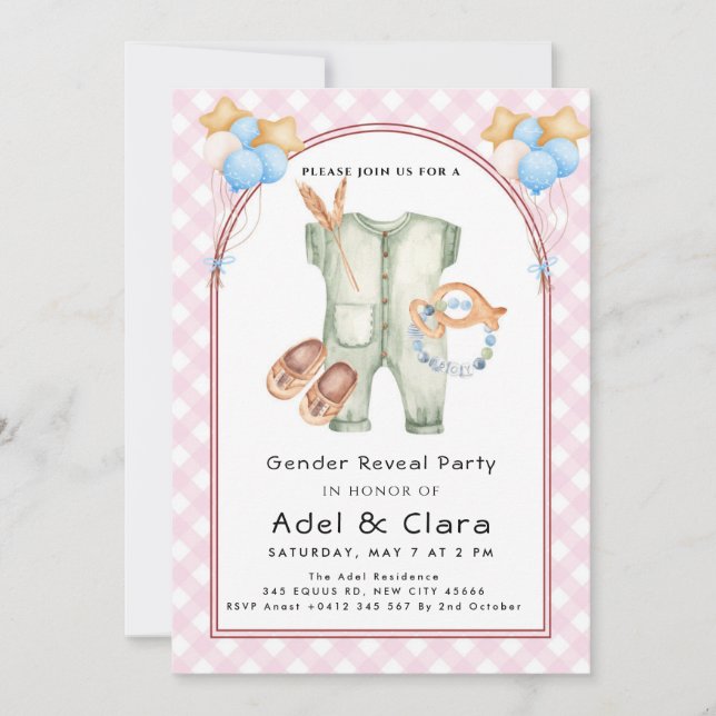 Invitation Thème Chaussures de bébé rose et bleu (Devant)
