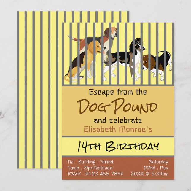 Invitation Thème Chien Pound, Salle d'évasion Anniversaire (Devant / Derrière)