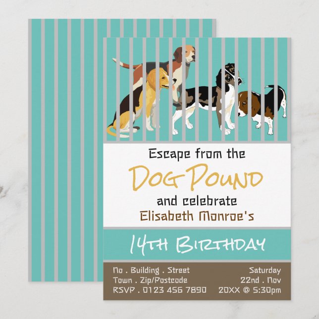 Invitation Thème Chien Pound, Salle d'évasion Anniversaire (Devant / Derrière)