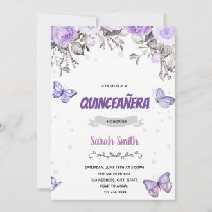 Invitation Thème coince papillon de fleurs violettes