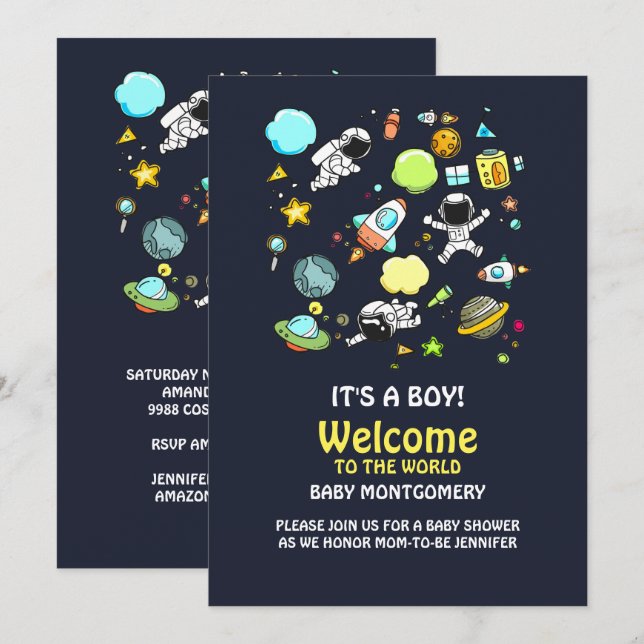 Invitation Thème cool sur l'espace - Astronautes et fusées sp (Devant / Derrière)