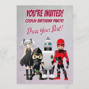 Invitation Thème Cosplay Fête d'anniversaire avec personnages