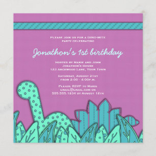 Invitation Thème Cute Dinosaur Fête d'Anniversaire - Turquois