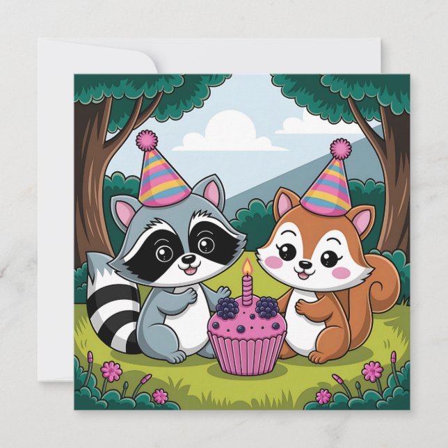 Invitation Thème d'animaux de forêt pour le premier anniversa (Devant)