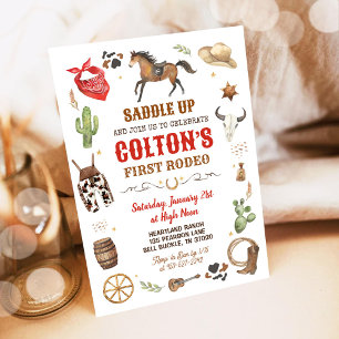 Invitation Thème d'anniversaire Cowboy 1er Rodéo Rouge Far We
