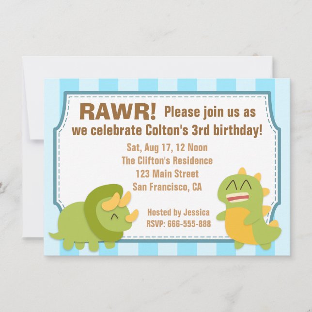 Invitation Thème d'anniversaire - Cute Dinosaures (Devant)
