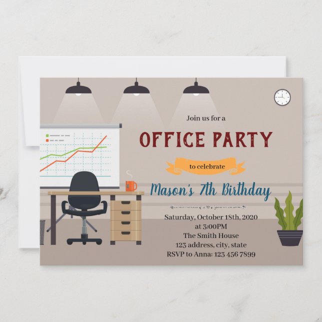 Invitation thème d'anniversaire de bureau (Devant)