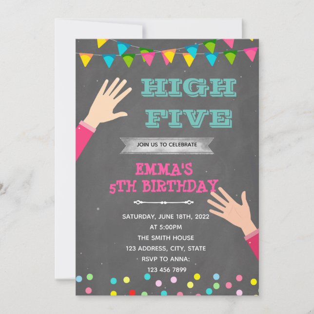 Invitation Thème d'anniversaire de cinq filles (Devant)