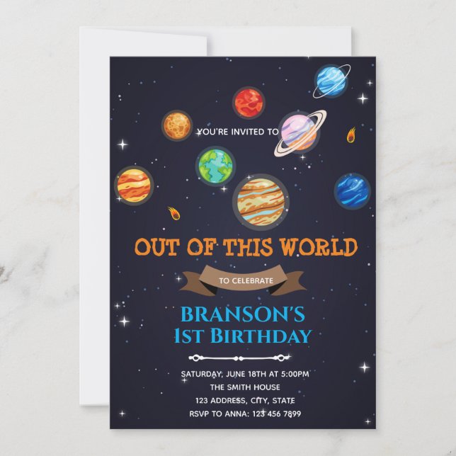 Invitation Thème d'anniversaire de la planète et de la galaxi (Devant)