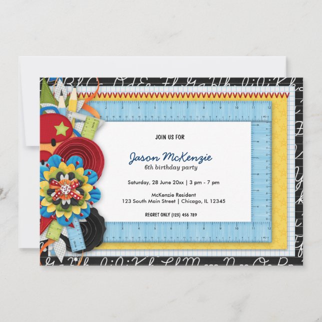 Invitation Thème d'anniversaire de l'école (Devant)