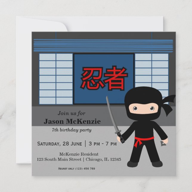 Invitation Thème d'anniversaire de Little ninja (Devant)