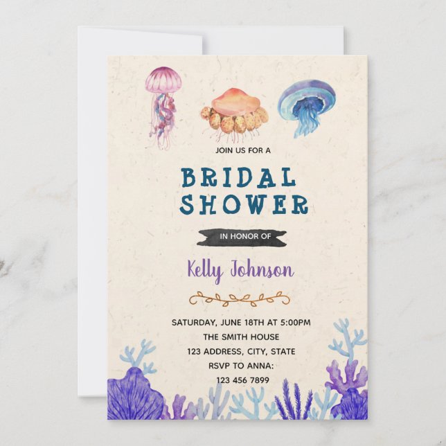 Invitation Thème d'anniversaire des wedding showers de méduse (Devant)