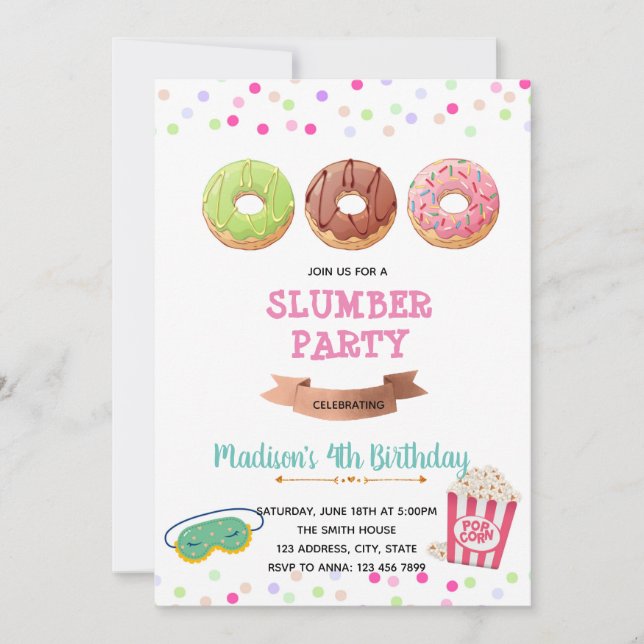 Invitation Thème d'anniversaire du pyjama de Donut (Devant)