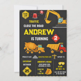 Invitation Thème d'anniversaire Fête de construction